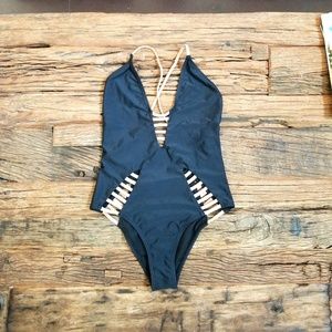 South Beach Black & Gold One Piece NWOT